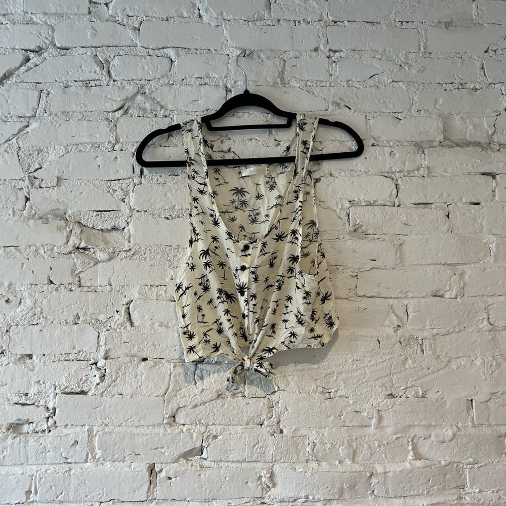Millou | Black and White Palm Tree Cropped, Tie Tank | Size Small